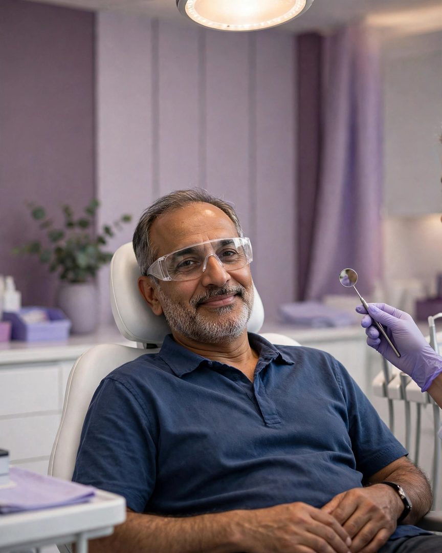 A patient relaxed in the dental chair