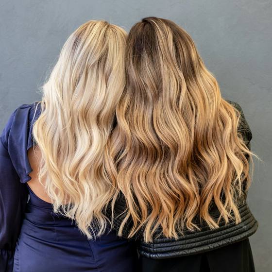 Long wavy blonde and brunette hair