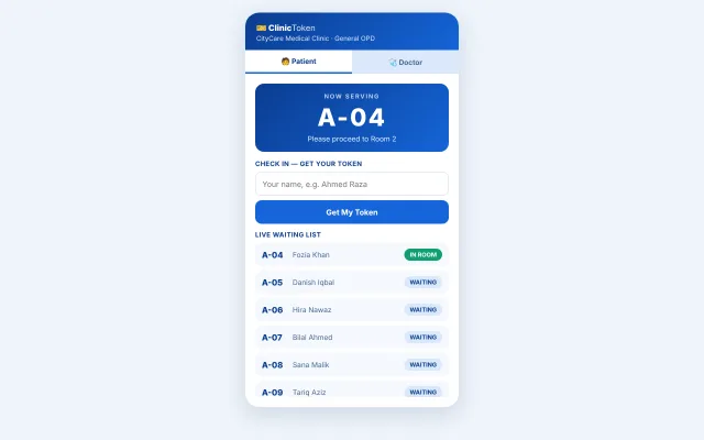 ClinicToken demo screenshot