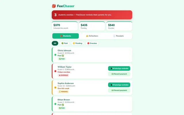 FeeChaser demo screenshot