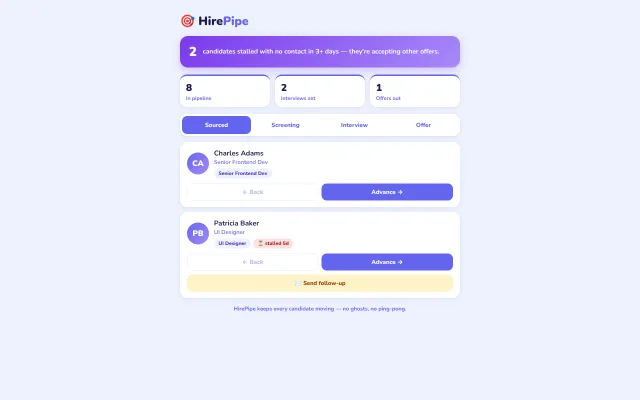 HirePipe demo screenshot